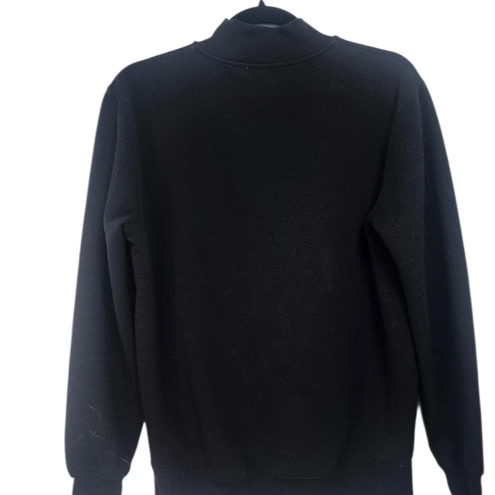 Michael Kors Mens Black MK Logo Monogram Quarter Zip Pullover Sweatshirt Size‎ S
